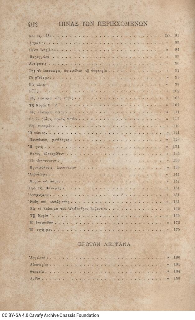 18 x 12 εκ. 4 σ. χ.α. + 404 σ. + 2 σ. χ.α., όπου στο φ. 1 κτητορική σφραγίδα CPC στο rec